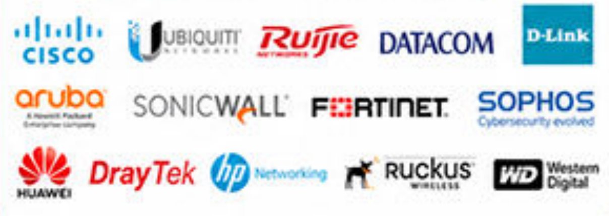 Cisco, Ubiquiti, Ruijie, Datacom, D-Link, Aruba, SonicWall, Fortinet, Sophos, Huawei, DrayTek, HP Networking, Ruckus, Western Digital